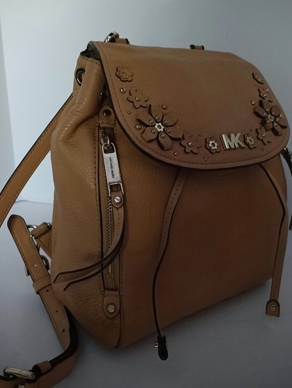 Michael Kors Tan Leather Evie Flower Backpack Purse